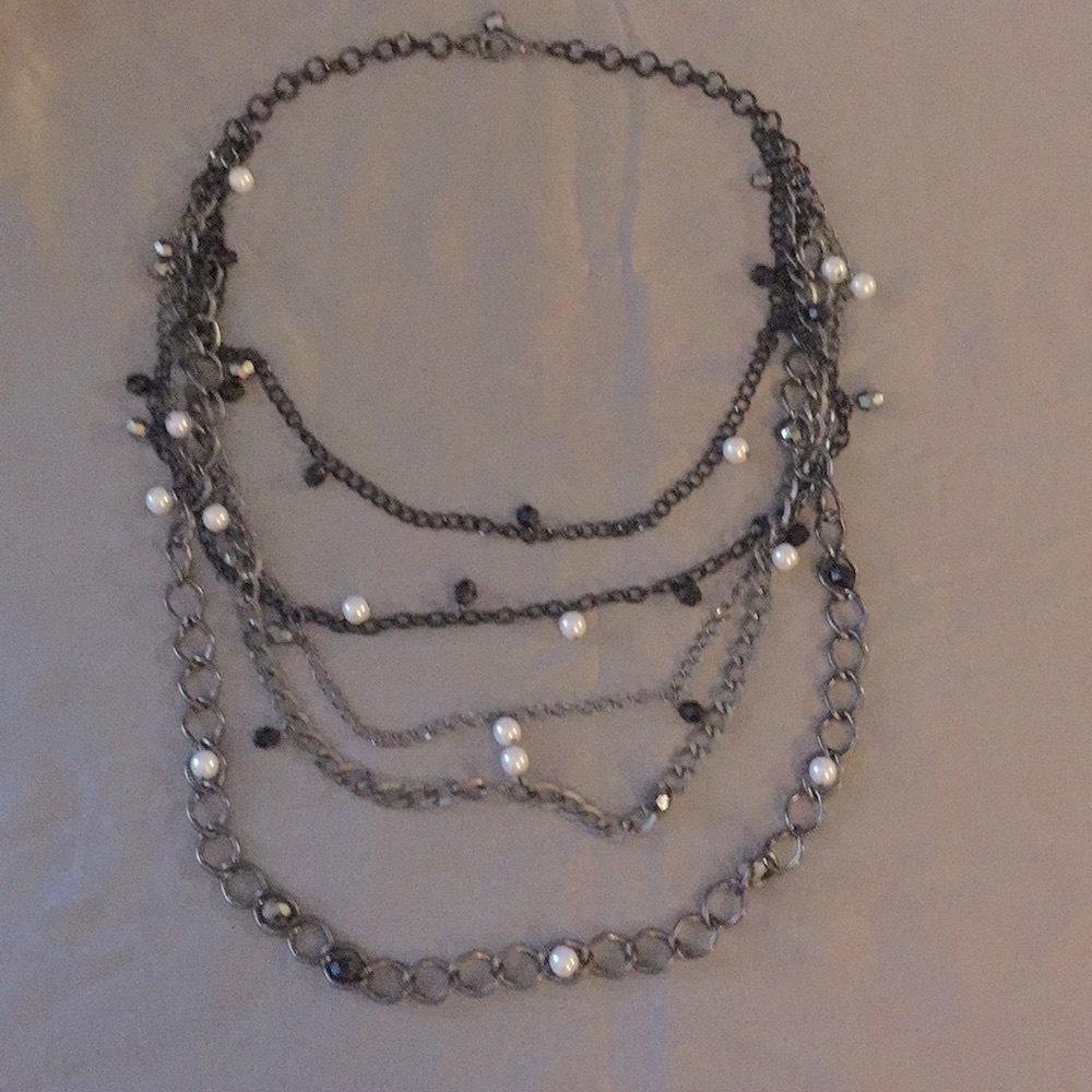 5 tier silver black necklace